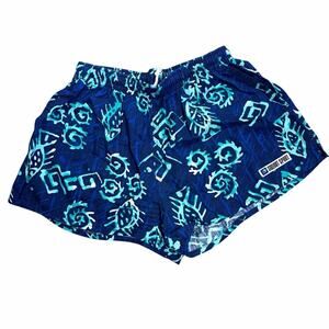 Vintage Sideout Sport Blue & Teal Patterned Volleyball Swim Trunks - Medium